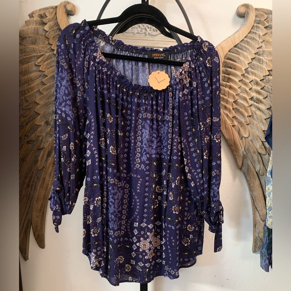 Renee C blouse navy print .